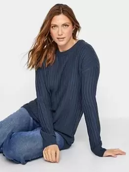 Long Tall Sally Funnel Neck Ribbed Jumper - Blue Size 22-24, Women