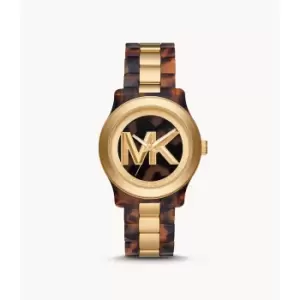 Michael Kors Womens Runway Three-Hand Brown Acetate And Gold-Tone Stainless Steel Watch - Brown / Gold