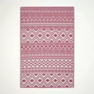 HOMESCAPES Tia Aztec Pink & White Outdoor Rug, 150 x 240cm - Pink and White