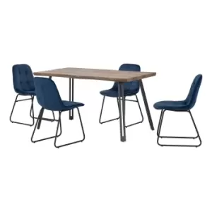 Quebec Wave Oak Effect Dining Table with 4 Lukas Blue Dining Chairs Navy