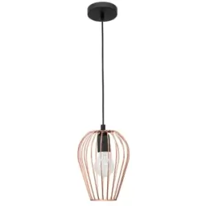 Merano Arkansas 17cm Wire Frame Pendant Ceiling Light Metal, Rose Gold, Black Cable, LED E27, 25W,