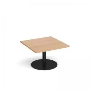 Monza square coffee table with flat round Black base 800mm - beech