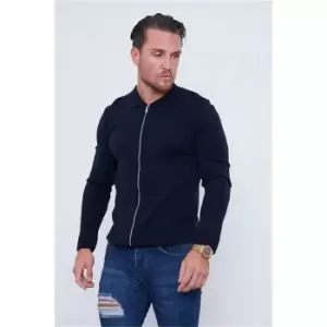 I Saw It First Navy Knitted Zip Through Long Sleeve Top - Blue