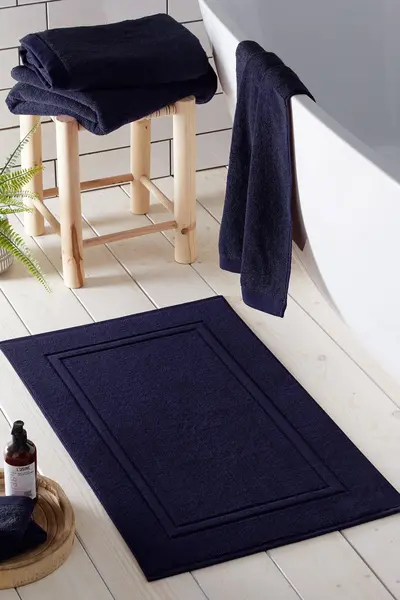 Drift Home 'Abode Eco' Soft Sustainable Heavyweight BCI Cotton Bath Mat Navy