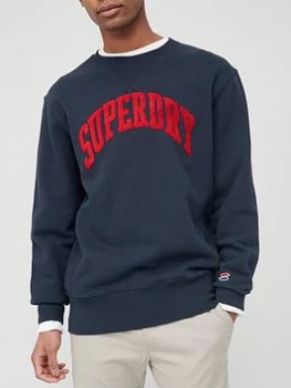 Superdry Sport True Varsity Crew Neck Sweatshirt - Eclipse Navy , Eclipse Navy, Size S, Men