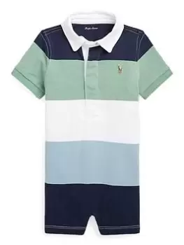 Ralph Lauren Baby Boys Stripe Rugby One Piece Shortall Romper - Faded Mint Multi, Size 6 Months