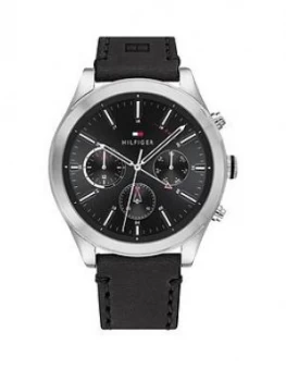 Tommy Hilfiger Ashton Black Leather Strap Black Sunray Dial Mens Watch