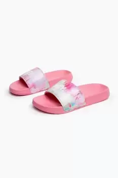 HYPE KIDS UNISEX Pink SPRAY DRIPS SCRIPT SLIDERS