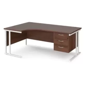 Office Desk Left Hand Corner Desk 1800mm With Pedestal Walnut Top With White Frame 1200mm Depth Maestro 25 MC18ELP3WHW