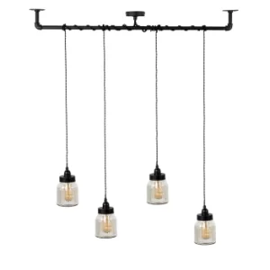 Luiggi Steampunk 4 Way Ceiling Light in Black with Ribbed Jar Shades