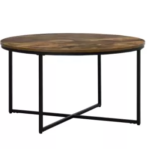 Homcom Coffee Table Industrial Round Side Table With Metal Frame For Living Room