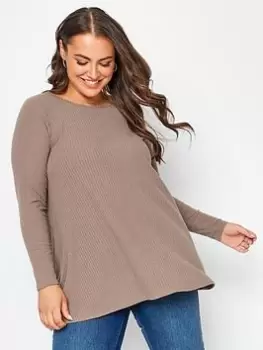 Yours Long Sleeve Rib Swing Top. Mocha, Brown, Size 14, Women