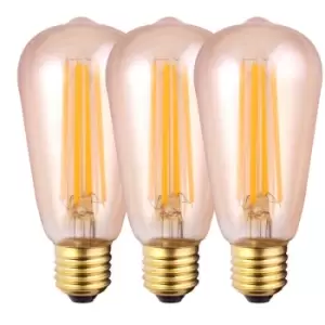 Harperliving - Harper Living 8 Watts ST64 E27 LED Bulb Amber Warm White Dimmable, Pack of 3