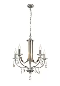 Ceiling Chandelier Pendant 5 Light E14, Polished Chrome & Satin Nickel, Clear Crystal