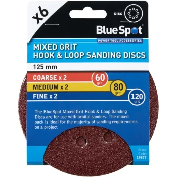 Bluespot - 19877 125mm 6 Pack Mixed Grit Sanding Disc