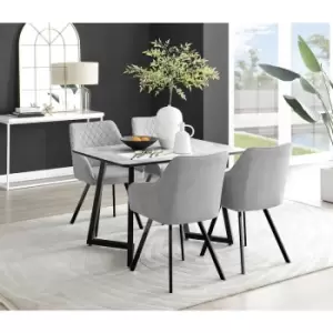 Furniturebox Carson White Marble Effect Recatngular 120cm Dining Table & 4 Light Grey Falun Black Leg Fabric Chairs