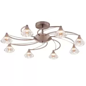 8 Light Semi Flush Ceiling Light Satin Nickel Finish