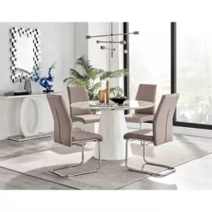 Furniture Box Palma White Marble Effect Round Dining Table and 4 Cappuccino Lorenzo Chairs