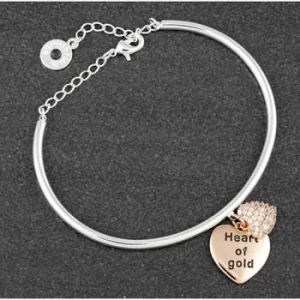 Hanging Heart Two Tone Bangle Heart Gold