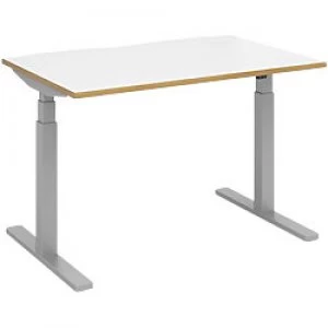 Elev8 Rectangular Sit Stand Single Desk with White & Oak Coloured Melamine Top and Silver Frame 2 Legs Touch 1200 x 800 x 675 - 1300 mm