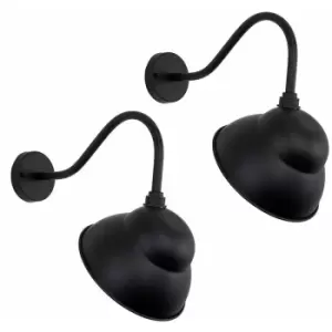 Minisun - 2 x Metal Swan Neck Outdoor Wall Lights - Black - No Bulb