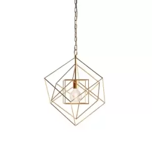 Medium Angular Ceiling Pendant Light - Antique Gold Leaf Finish Frame - Dimmable