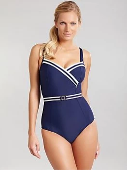 Panache Portofino Balconette Swimsuit, Navy/Ivory, Size 36D, Women