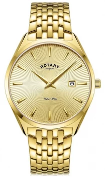 Rotary Mens Ultra Slim Gold Plated Steel Bracelet Gold Watch