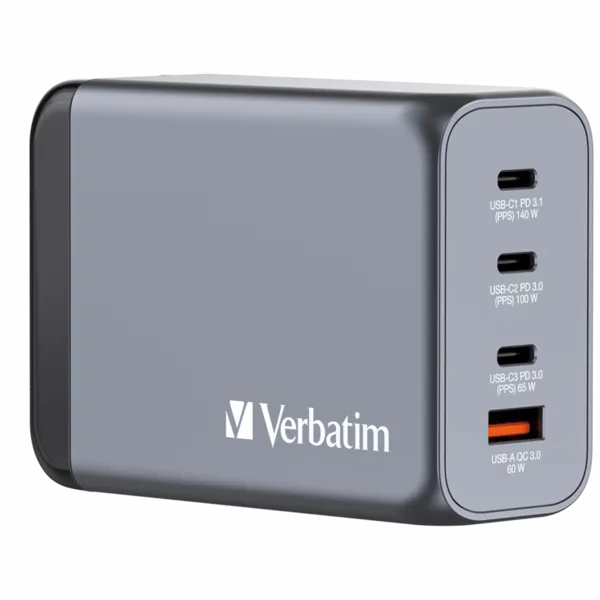 Verbatim Verbatim GNC-240 GaN Charger 240W with 1 x USB-C 140W /1 x USB-C 100W / 1 x USB-C 65W / 1 x USB-A QC 3.0 (EU/UK/US) 32205