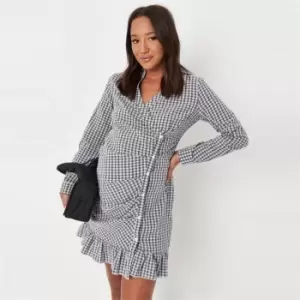 Missguided Check Ruched Side Shirt Dress - Grey