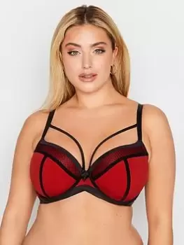 Yours Strappy Fishnet Padded Bra - Red, Size 44C, Women