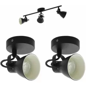 Ceiling Spot Light & 2x Matching Wall Lights Matt Black Adjustable Kitchen Lamp