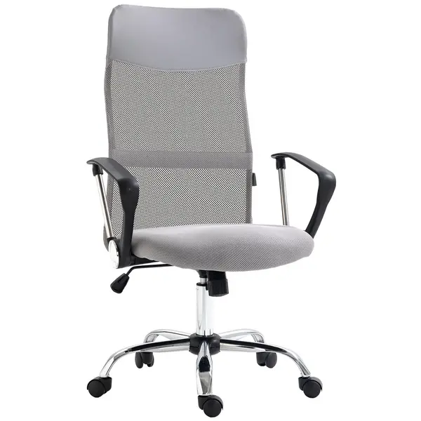 HOMCOM Executive Office Chair High Back Mesh Chair Seat Office Desk Chairs Light Grey