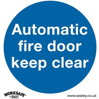 SS3V10 Mandatory Safety Sign - Automatic Fire Door Keep Clear - Self-Adhesive Vinyl - Pack of 10 - Sealey