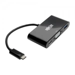 Tripp Lite USB C to VGA Adapter with USB A Port and PD Charging Black