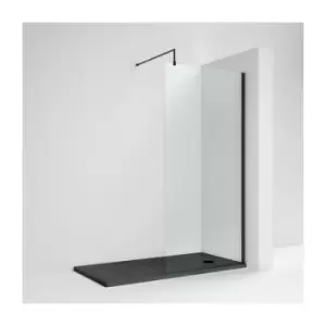 Nuie - Wet Room Screen 1850mm High x 1000mm Wide with Support Bar 8mm Glass - Matt Black