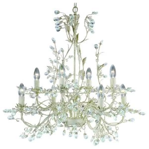 8 Light Chandelier Cream/Gold Floral Leaves Design, E14