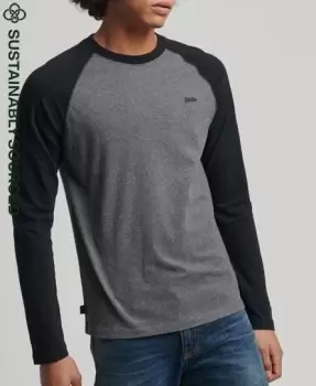 Superdry Mens Organic Cotton Essential Long Sleeved Baseball Top Dark Grey / Rich Charcoal Marl/Black - Size: L