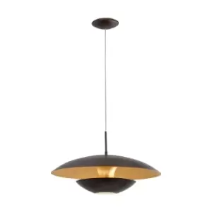 Pendant Ceiling Light Steel Brown Outer & Gold Inner Shade Bulb E27 1x60W