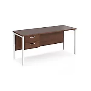 Rectangular Straight Desk Walnut Wood H-Frame Legs White Maestro 25 1600 x 600 x 725mm 2 Drawer Pedestal