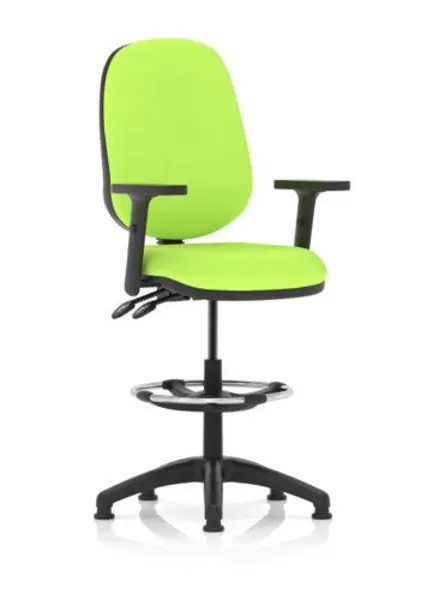 Eclipse II Lever Task Operator Chair Lime Fully Bespoke Colour With Height Adjustable Arms With Hi Rise Draughtsman Kit