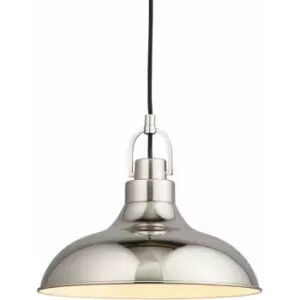 Polished Nickel Ceiling Pendant Light Fitting & Gloss White Inner Shade