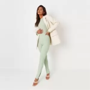 Missguided Split Hem Soft Ribbed Legging - Green