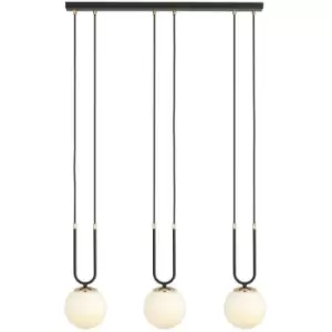 Emibig Glam Black Globe Bar Pendant Ceiling Light with White Glass Shades, 3x E14