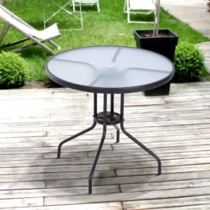 Outsunny 80cm Outdoor Round Dining Table Garden Patio Tempered Glass Top w/ Parasol Hole