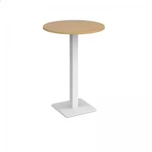 Brescia circular poseur table with flat square white base 800mm - oak