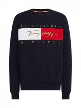 Tommy Hilfiger Signature Flag Sweatshirt - Desert Sky , Desert Sky, Size L, Men