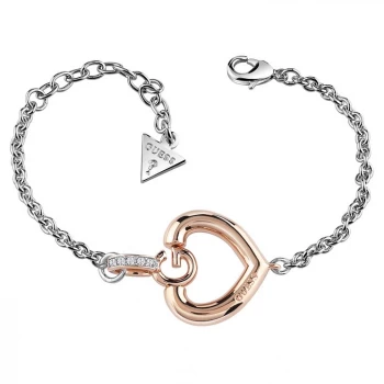 Guess Rhodium & Rose Gold Plated G Heart Bracelet