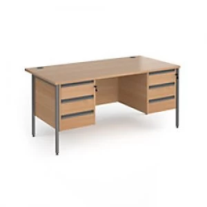 Dams International Straight Desk with Beech Coloured MFC Top and Graphite H-Frame Legs and 2 x 3 Lockable Drawer Pedestals Contract 25 1600 x 800 x 72