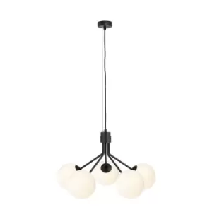 Nova Black Globe Pendant Ceiling Light with White Glass Shades, 5x E14